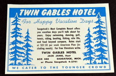 Hotel Saugatuck (Twin Gables Hotel) - Old Flyer